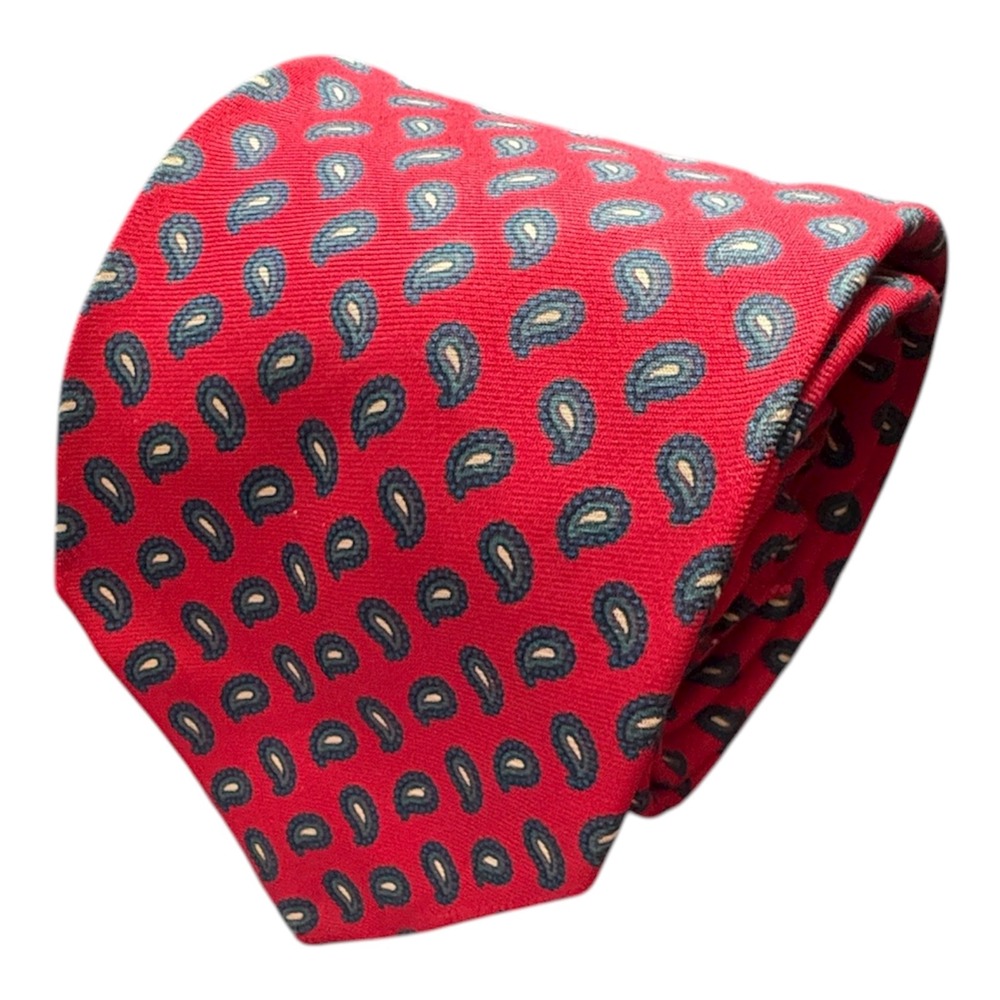 Brooks Brothers Makers Men's Red & Blue Paisley 100% Silk‎ Neck Tie Business